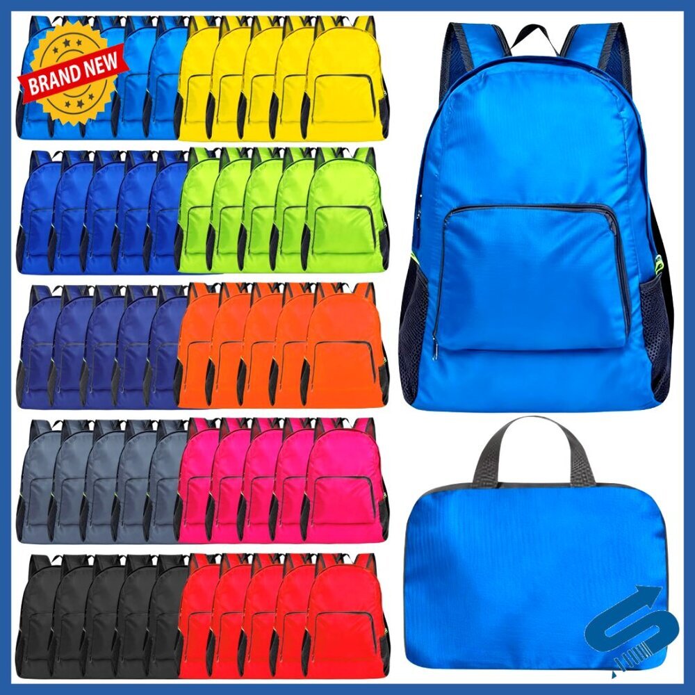 50-Pack Foldable Backpacks Bulk 17-Inch Lightweight Travel Gym Bags